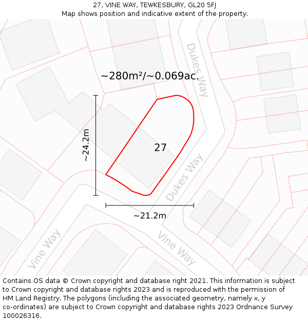 27, VINE WAY, TEWKESBURY, GL20 5FJ: Plot and title map