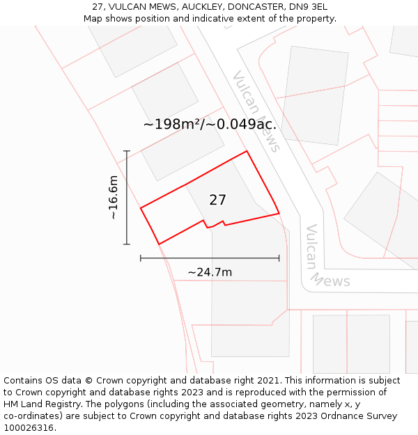 27, VULCAN MEWS, AUCKLEY, DONCASTER, DN9 3EL: Plot and title map