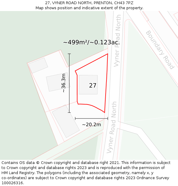 27, VYNER ROAD NORTH, PRENTON, CH43 7PZ: Plot and title map