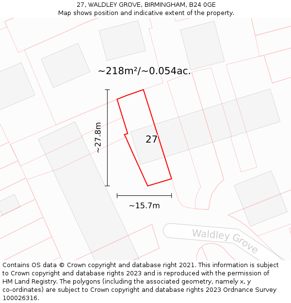 27, WALDLEY GROVE, BIRMINGHAM, B24 0GE: Plot and title map