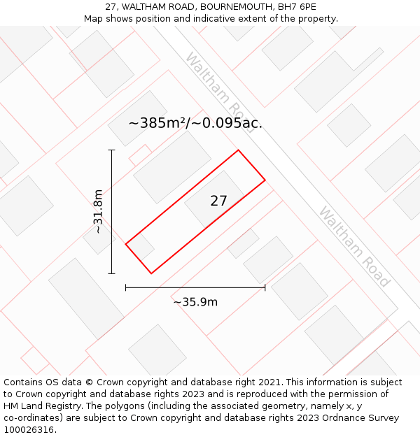 27, WALTHAM ROAD, BOURNEMOUTH, BH7 6PE: Plot and title map