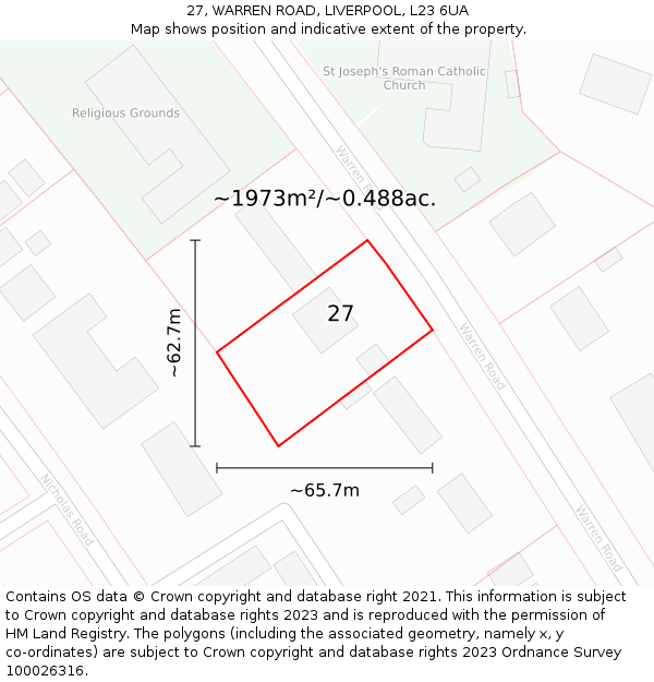 27, WARREN ROAD, LIVERPOOL, L23 6UA: Plot and title map