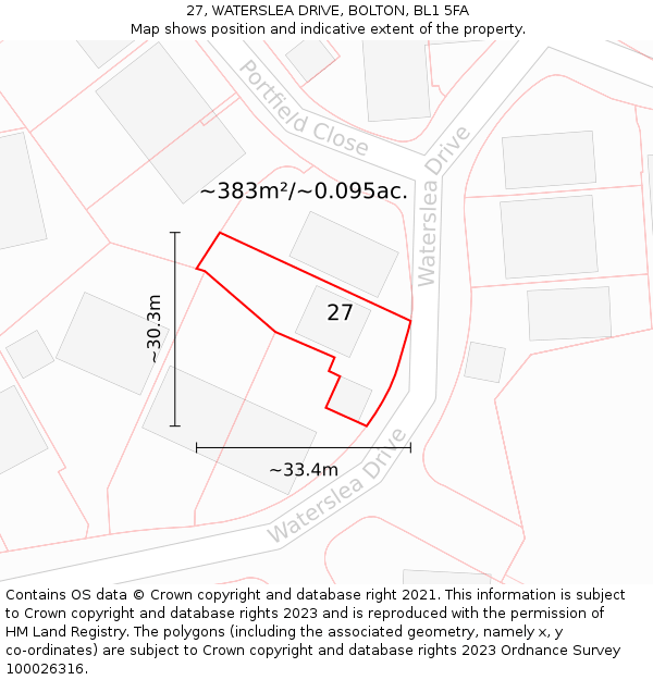 27, WATERSLEA DRIVE, BOLTON, BL1 5FA: Plot and title map