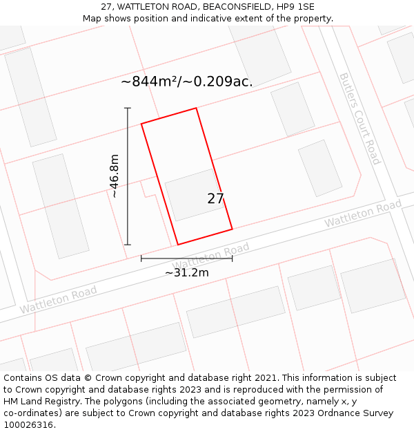 27, WATTLETON ROAD, BEACONSFIELD, HP9 1SE: Plot and title map