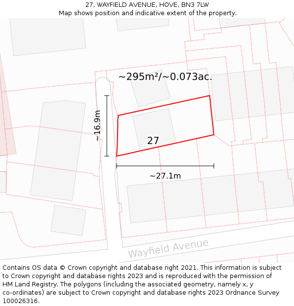 27, WAYFIELD AVENUE, HOVE, BN3 7LW: Plot and title map