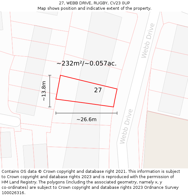 27, WEBB DRIVE, RUGBY, CV23 0UP: Plot and title map