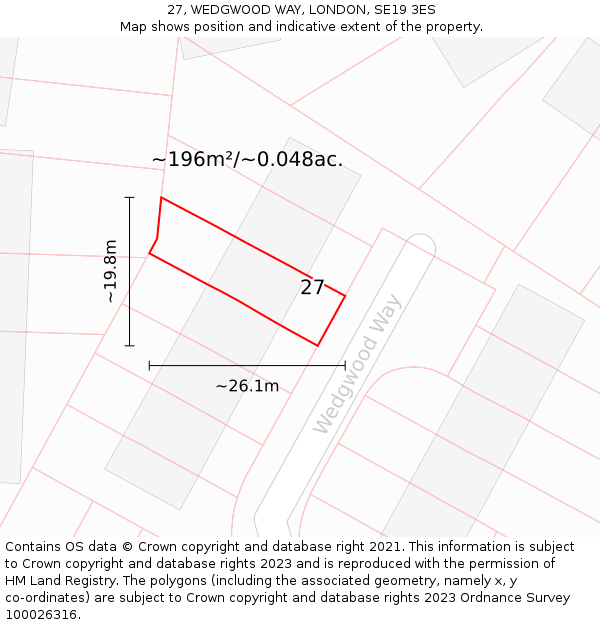27, WEDGWOOD WAY, LONDON, SE19 3ES: Plot and title map