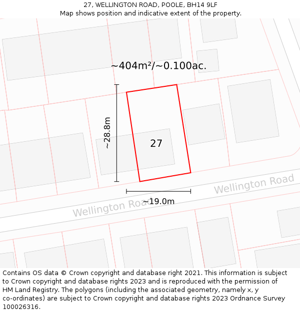 27, WELLINGTON ROAD, POOLE, BH14 9LF: Plot and title map