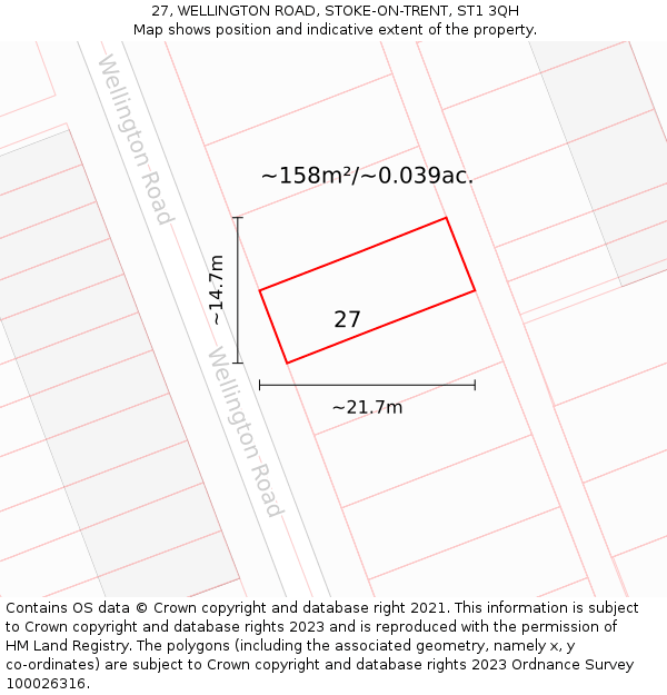 27, WELLINGTON ROAD, STOKE-ON-TRENT, ST1 3QH: Plot and title map