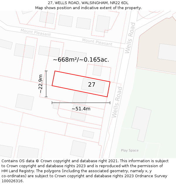 27, WELLS ROAD, WALSINGHAM, NR22 6DL: Plot and title map