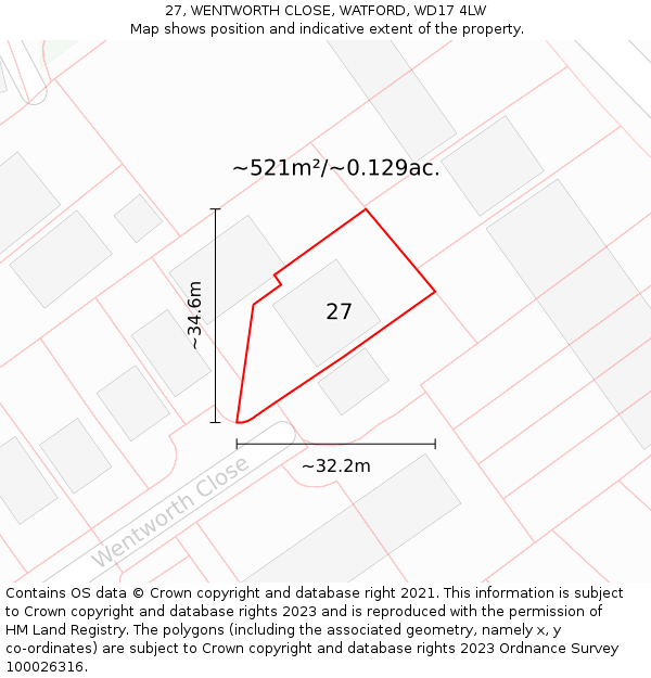 27, WENTWORTH CLOSE, WATFORD, WD17 4LW: Plot and title map