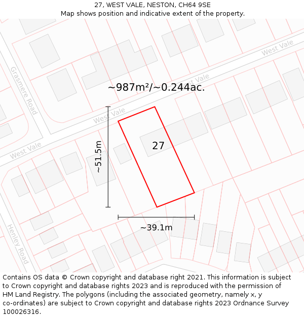 27, WEST VALE, NESTON, CH64 9SE: Plot and title map