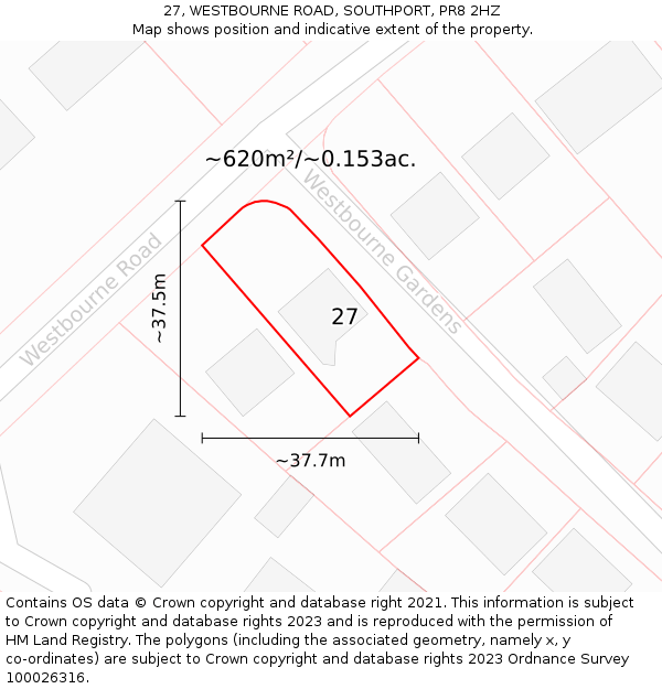 27, WESTBOURNE ROAD, SOUTHPORT, PR8 2HZ: Plot and title map