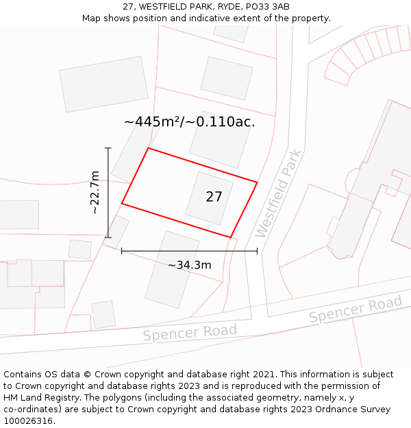 27, WESTFIELD PARK, RYDE, PO33 3AB: Plot and title map