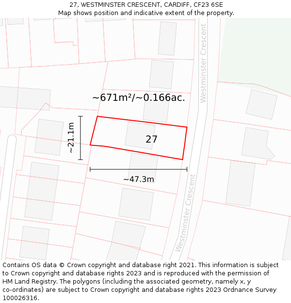 27, WESTMINSTER CRESCENT, CARDIFF, CF23 6SE: Plot and title map