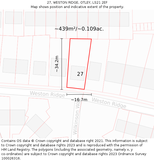 27, WESTON RIDGE, OTLEY, LS21 2EF: Plot and title map