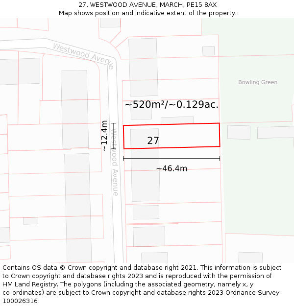 27, WESTWOOD AVENUE, MARCH, PE15 8AX: Plot and title map