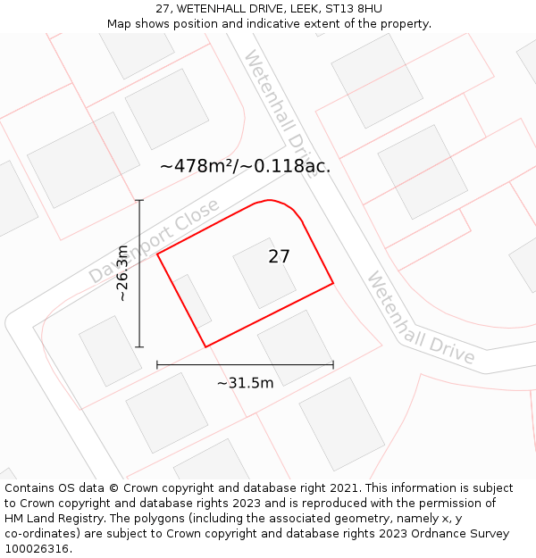 27, WETENHALL DRIVE, LEEK, ST13 8HU: Plot and title map