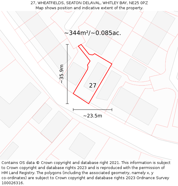 27, WHEATFIELDS, SEATON DELAVAL, WHITLEY BAY, NE25 0PZ: Plot and title map