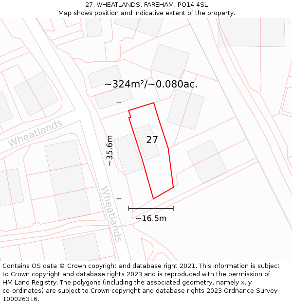 27, WHEATLANDS, FAREHAM, PO14 4SL: Plot and title map