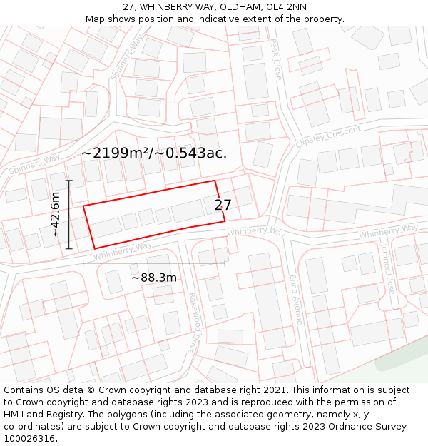 27, WHINBERRY WAY, OLDHAM, OL4 2NN: Plot and title map