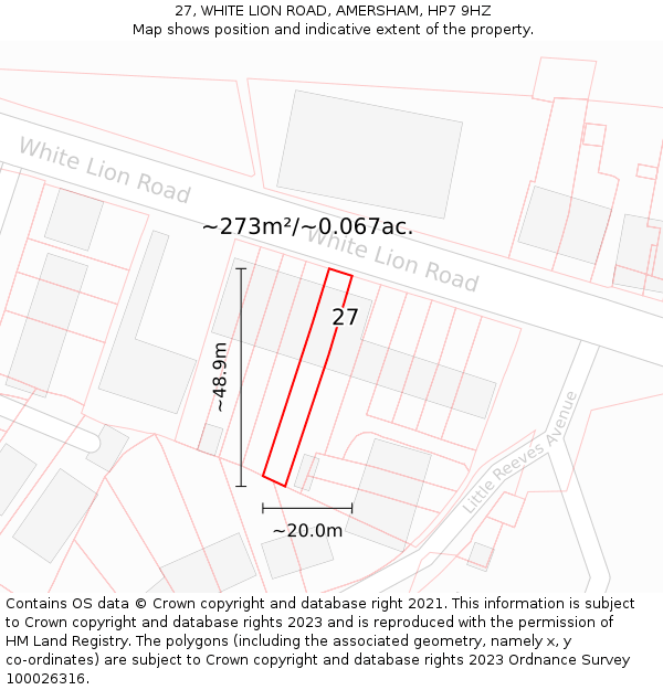 27, WHITE LION ROAD, AMERSHAM, HP7 9HZ: Plot and title map