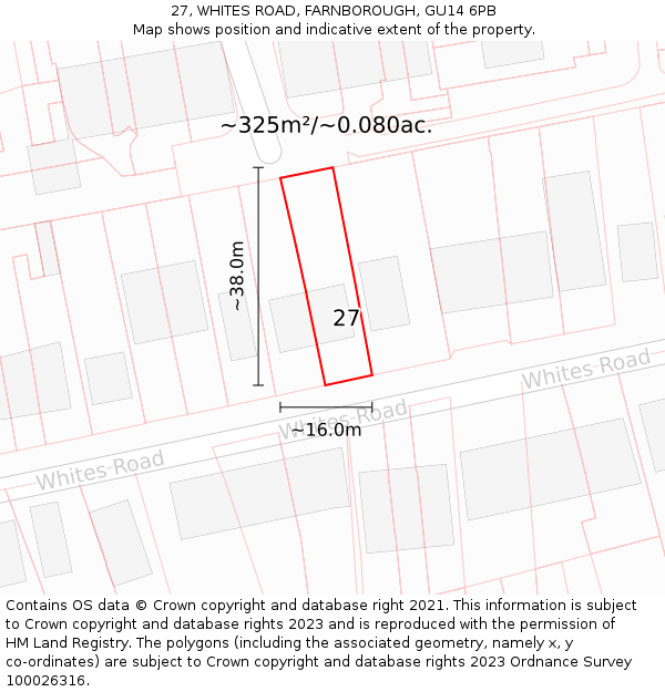 27, WHITES ROAD, FARNBOROUGH, GU14 6PB: Plot and title map