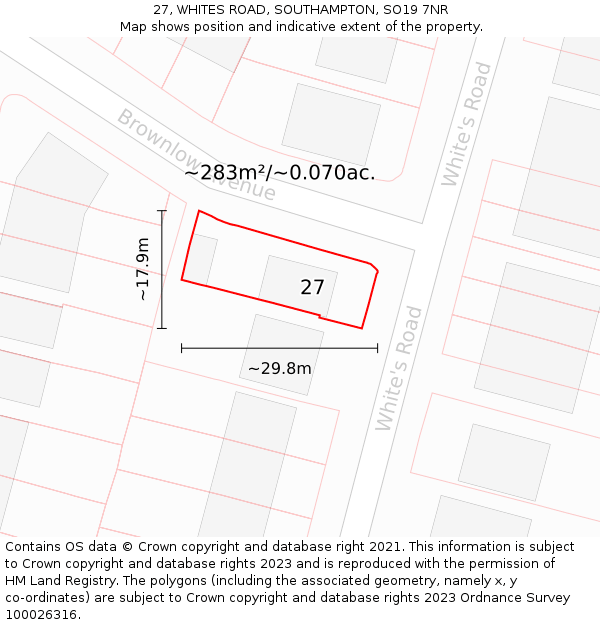 27, WHITES ROAD, SOUTHAMPTON, SO19 7NR: Plot and title map