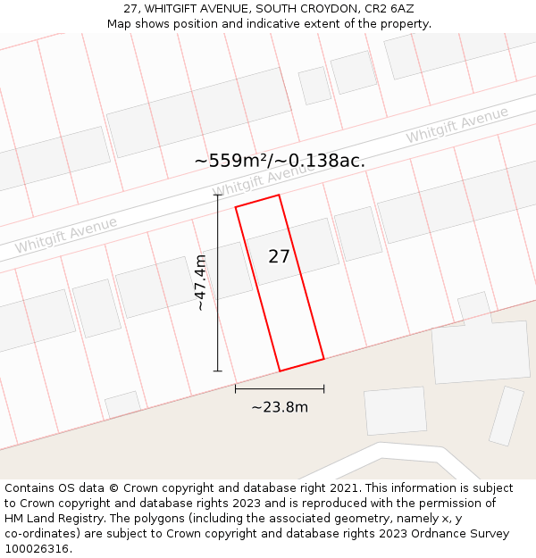 27, WHITGIFT AVENUE, SOUTH CROYDON, CR2 6AZ: Plot and title map