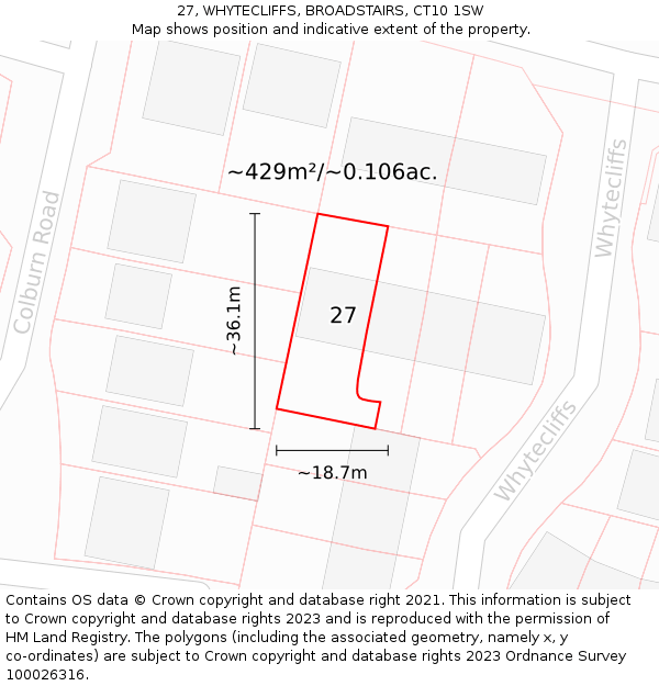 27, WHYTECLIFFS, BROADSTAIRS, CT10 1SW: Plot and title map