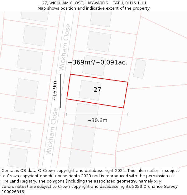 27, WICKHAM CLOSE, HAYWARDS HEATH, RH16 1UH: Plot and title map