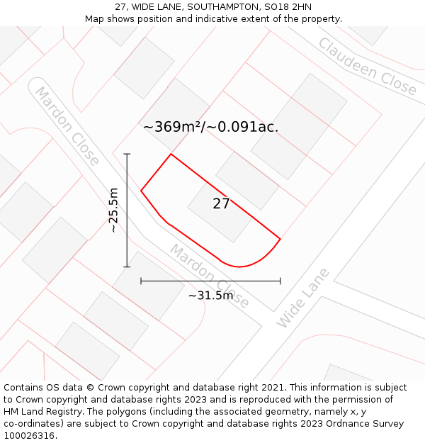 27, WIDE LANE, SOUTHAMPTON, SO18 2HN: Plot and title map