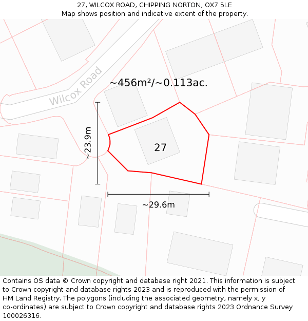 27, WILCOX ROAD, CHIPPING NORTON, OX7 5LE: Plot and title map