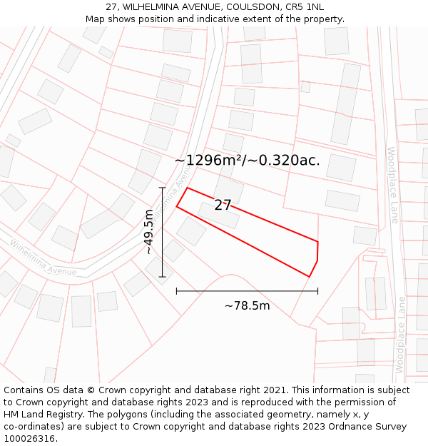 27, WILHELMINA AVENUE, COULSDON, CR5 1NL: Plot and title map