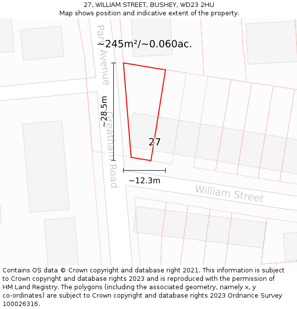 27, WILLIAM STREET, BUSHEY, WD23 2HU: Plot and title map