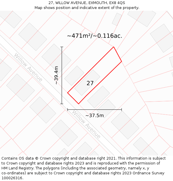 27, WILLOW AVENUE, EXMOUTH, EX8 4QS: Plot and title map