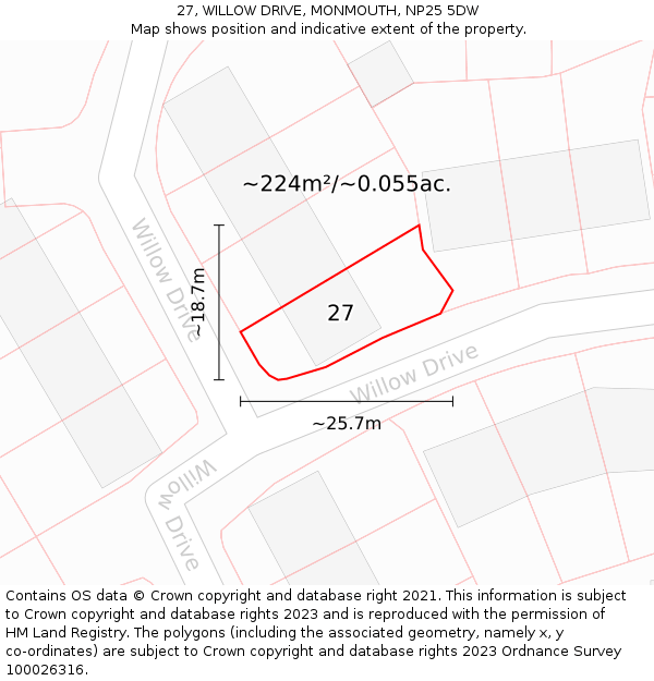 27, WILLOW DRIVE, MONMOUTH, NP25 5DW: Plot and title map