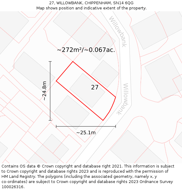 27, WILLOWBANK, CHIPPENHAM, SN14 6QG: Plot and title map