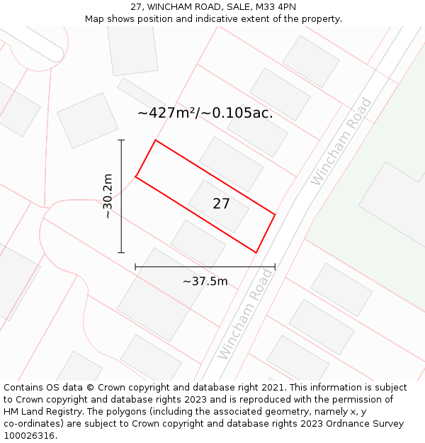 27, WINCHAM ROAD, SALE, M33 4PN: Plot and title map