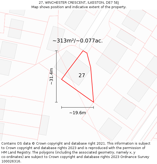 27, WINCHESTER CRESCENT, ILKESTON, DE7 5EJ: Plot and title map