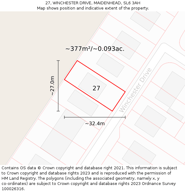 27, WINCHESTER DRIVE, MAIDENHEAD, SL6 3AH: Plot and title map