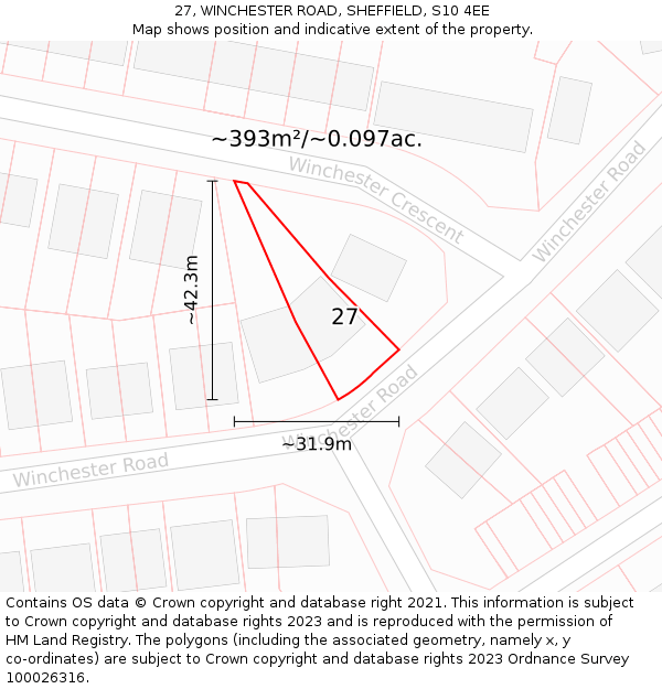 27, WINCHESTER ROAD, SHEFFIELD, S10 4EE: Plot and title map