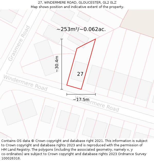 27, WINDERMERE ROAD, GLOUCESTER, GL2 0LZ: Plot and title map