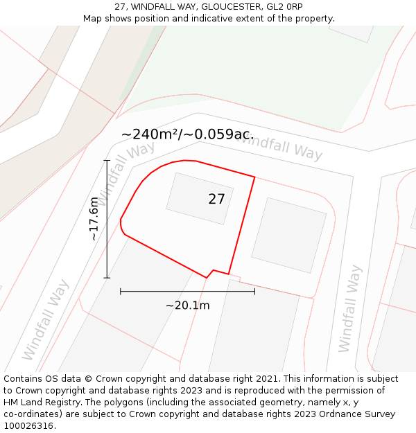 27, WINDFALL WAY, GLOUCESTER, GL2 0RP: Plot and title map