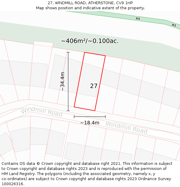 27, WINDMILL ROAD, ATHERSTONE, CV9 1HP: Plot and title map