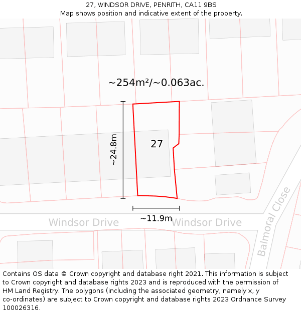 27, WINDSOR DRIVE, PENRITH, CA11 9BS: Plot and title map