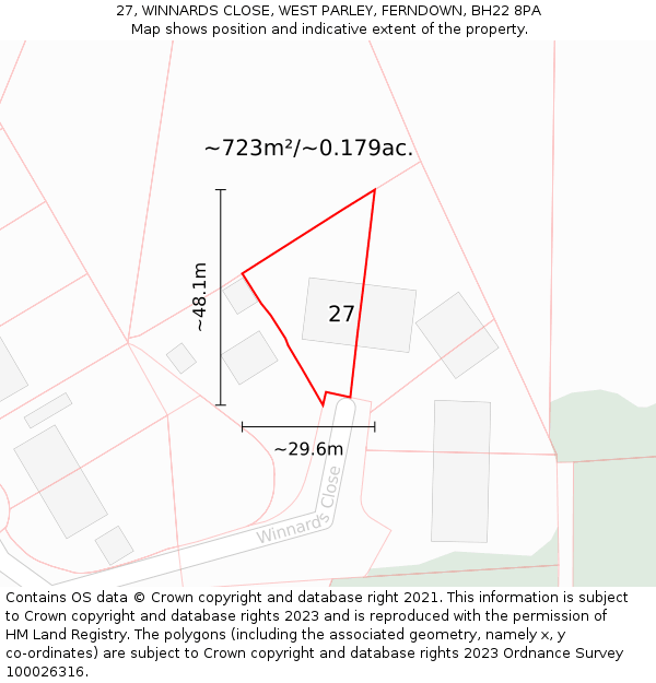 27, WINNARDS CLOSE, WEST PARLEY, FERNDOWN, BH22 8PA: Plot and title map