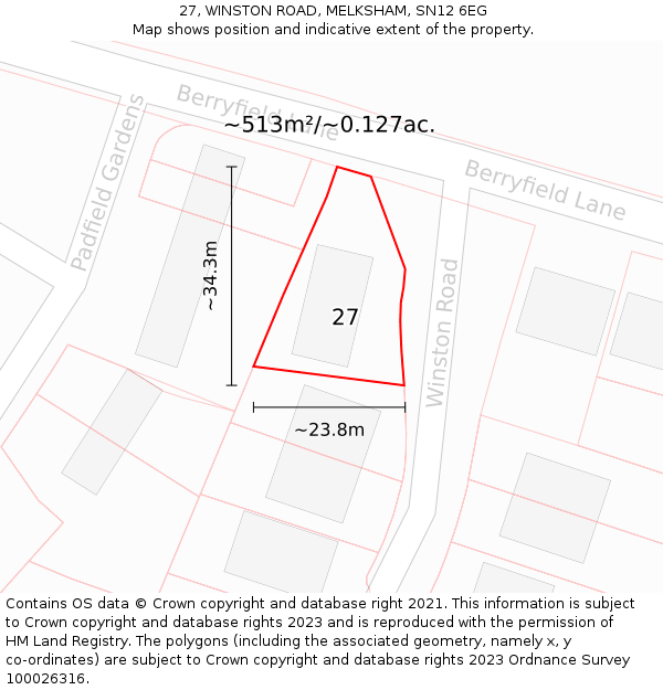 27, WINSTON ROAD, MELKSHAM, SN12 6EG: Plot and title map