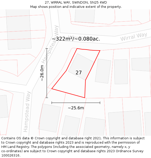 27, WIRRAL WAY, SWINDON, SN25 4WD: Plot and title map