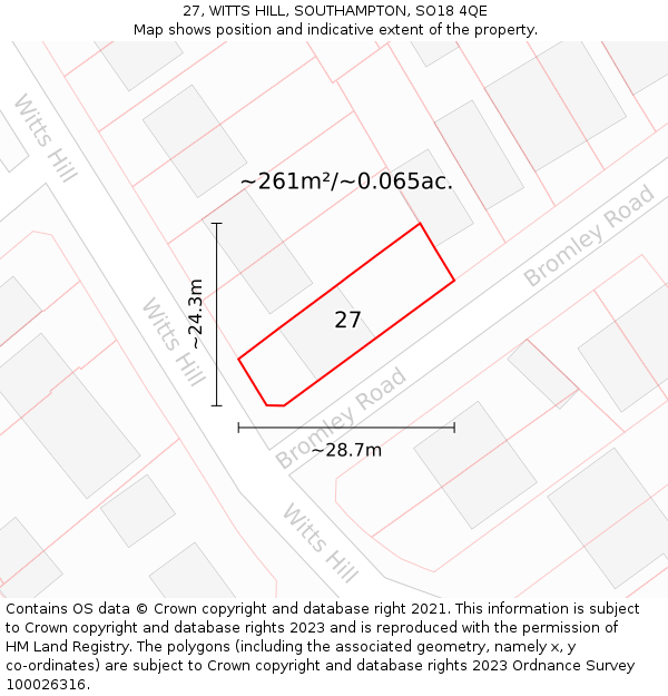 27, WITTS HILL, SOUTHAMPTON, SO18 4QE: Plot and title map